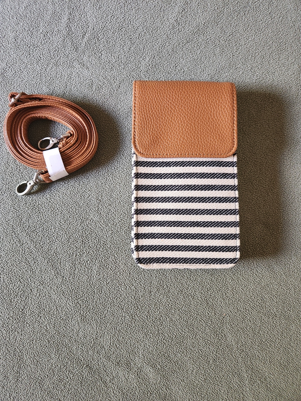 thirty-one Tan and Black Striped Crossbody Phone Pouch with Adjustable Strap